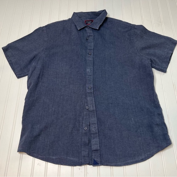 Untuckit Shirt Mens XL Navy Blue Short Sleeve Button-Up Linen Araujo - Picture 1 of 3
